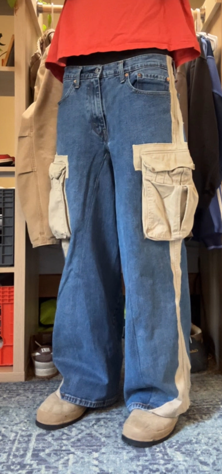 Cargo Side Stripe Baggy Jeans