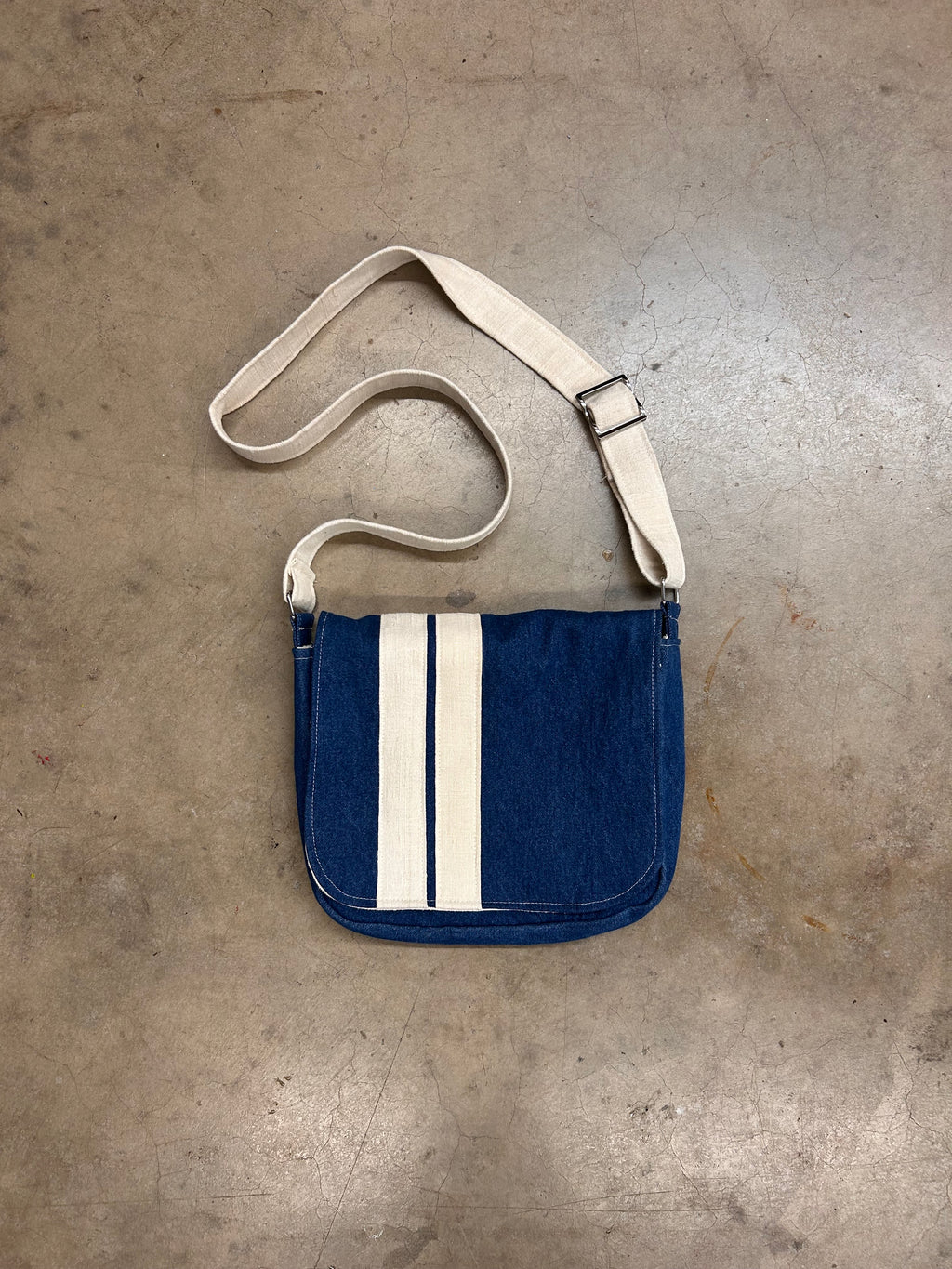 Indigo Denim Striped Bag