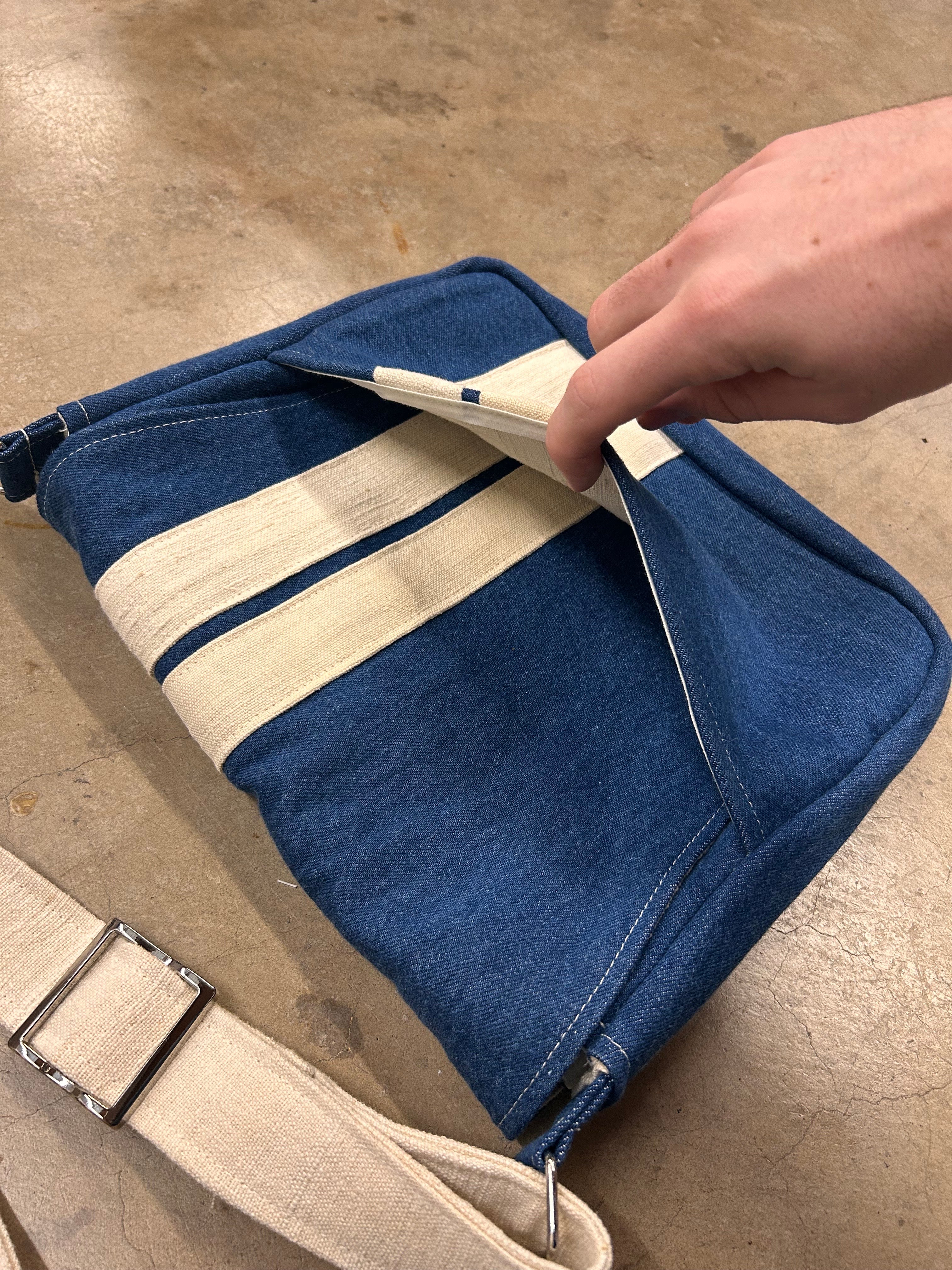 Indigo Denim Striped Bag