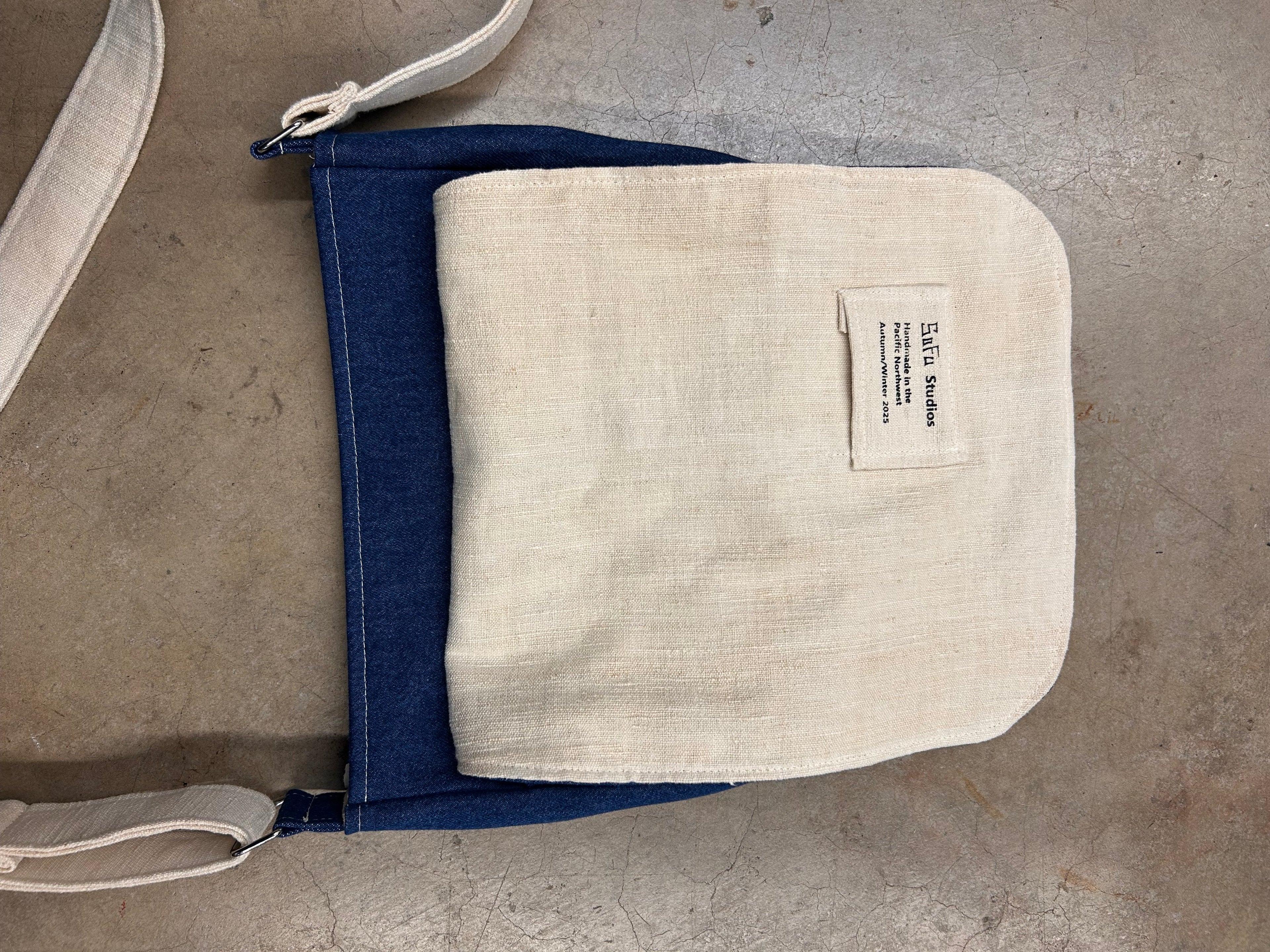 Indigo Denim Striped Bag