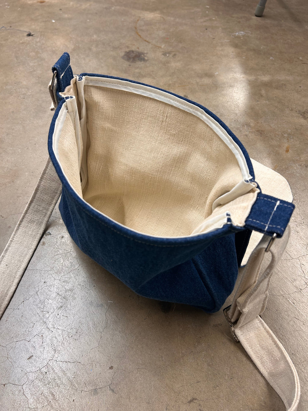 Indigo Denim Striped Bag