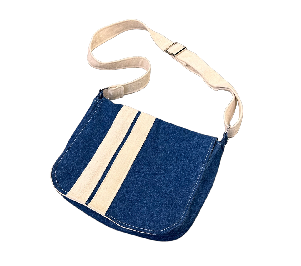 Indigo Denim Striped Bag