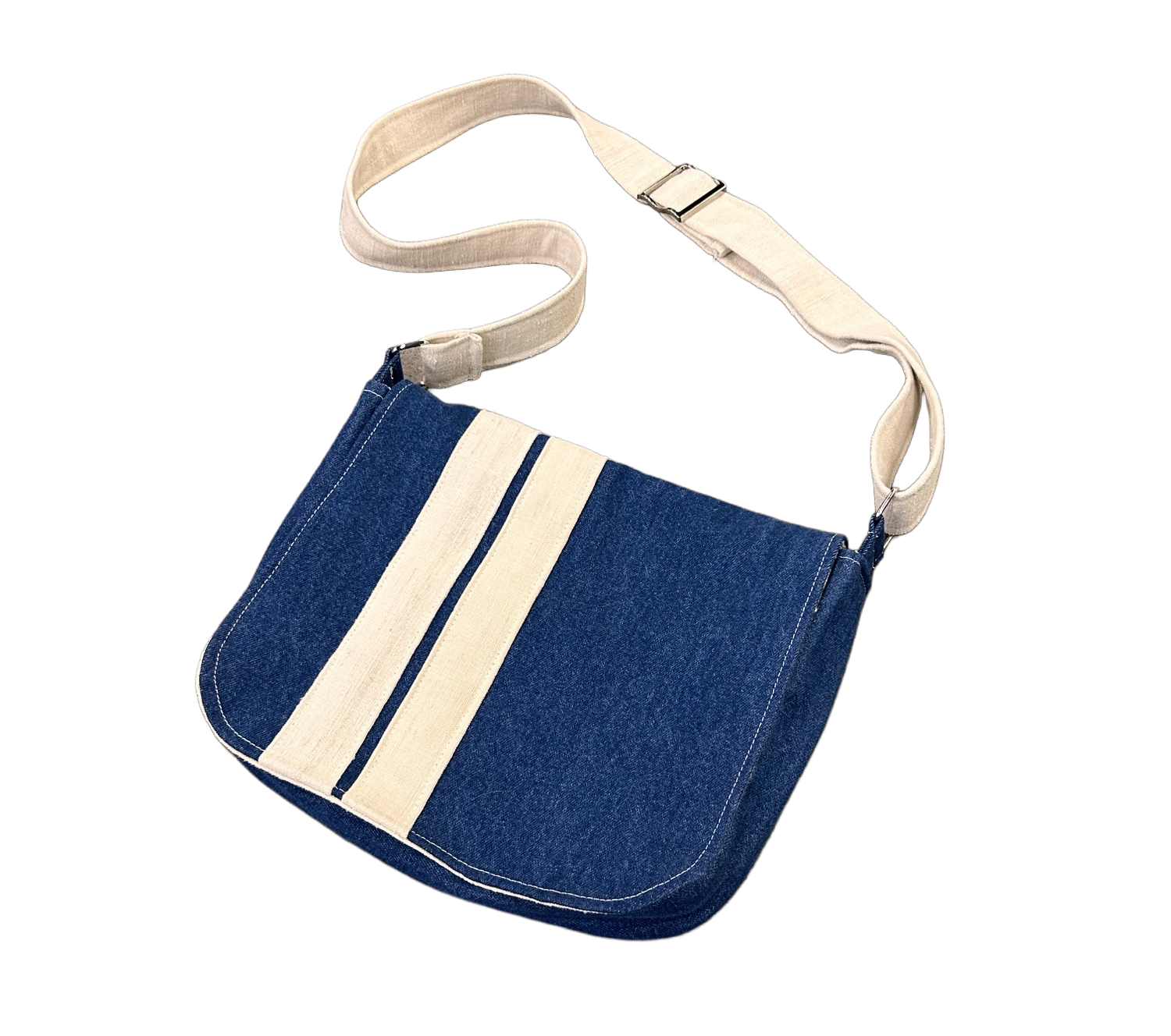 Indigo Denim Striped Bag